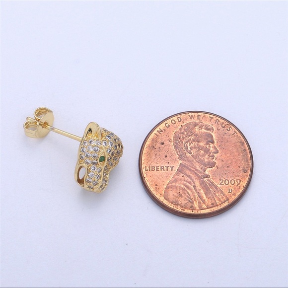 14K Gold Panther Stud Earrings - Picture 3 of 3